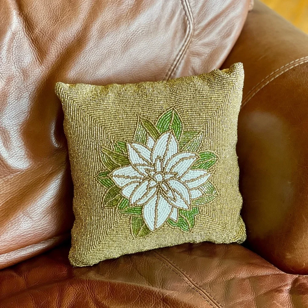 EUC Beaded Poinsettia Accent Pillow
